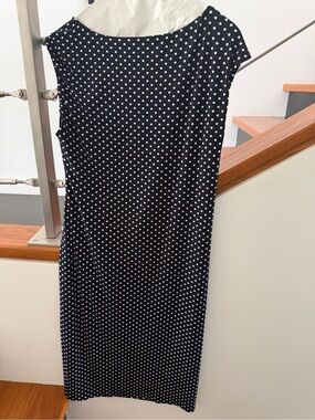 Jones New York Navy and White Polka Dot Midi Dress